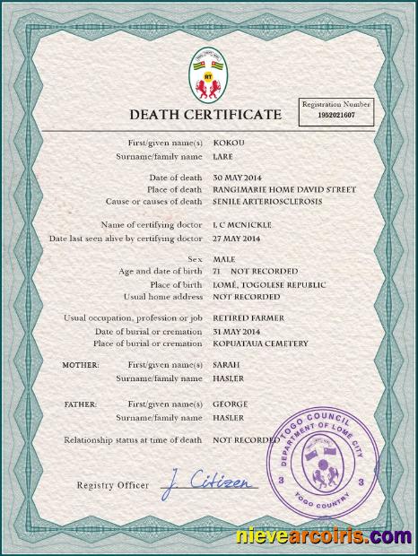 Togo death certificate